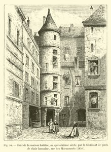 Corte della casa abitata, nel quattordicesimo secolo, dal fabbricante di paste di carne umana, rue des Marmousets, 1850 da French School