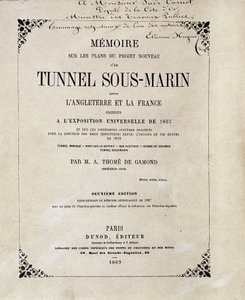 Copertina del “Memoria sui piani del nuovo progetto di un Tunnel Sottomarino tra Inghilterra e Francia presentato all
