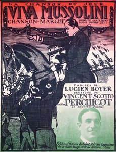 Copertina dello spartito di Viva Mussolini di Vincent Scotto (1876-1952) e Lucien Boyer, anni 1920
