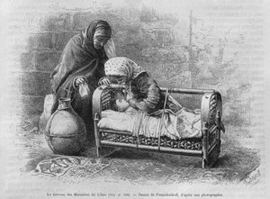 Culla per i maroniti, da La Siria di oggi. Viaggi in Fenicia, Libano e Giudea. 1875-1880 di Louis Charles Emile Lortet, 1884 (incisione in bianco e nero) da French School