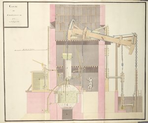 Sezione trasversale di una macchina a vapore per estrarre acqua dalle miniere, c.1760 da French School