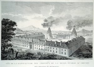 Opere di cristallo della regina Maria Antonietta a Creusot vicino a Moncenis in Borgogna. Incisione del 1787. Le Creusot, Ecomuseo da French School