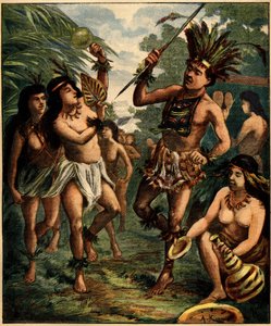 Danza degli indiani Roucouyan nei Caraibi. Incisione in 