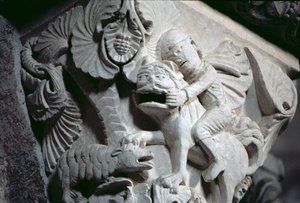 Davide che uccide il leone (dettaglio di un capitello) c.1130 da French School