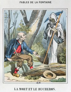 La Morte e il Boscaiolo (incisione colorata) da French School