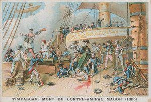 Morte del contrammiraglio francese Magon nella battaglia di Trafalgar, 1805 da French School