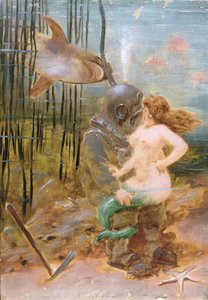 Subacqueo con una sirena e uno squalo