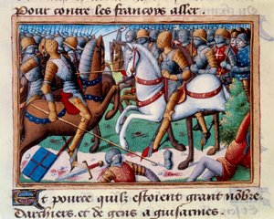 Sconfitta del Duca di Clarence al Grand-Baugy in Angiò (1421). Miniatura in 
