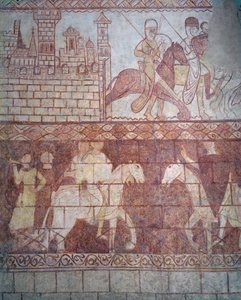 Partenza dei cavalieri templari crociati nel 1163 dal loro castello siriano di Krak des Chevaliers per la battaglia di Boquée da French School