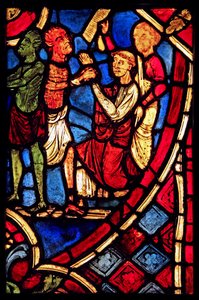 Teofilo fa un patto con un diavolo; dalla chiesa di Varennes-Jarcy (originariamente dall