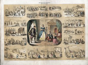 Descrizione dei passatempi e giochi dei bambini: al centro il re Enrico IV (1553-1610) che gioca con i suoi figli (probabilmente Luigi XIII ed Elisabetta di Francia) davanti all