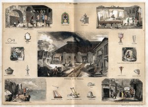 Descrizione delle varie fasi di fabbricazione e usi del vetro: vista dell