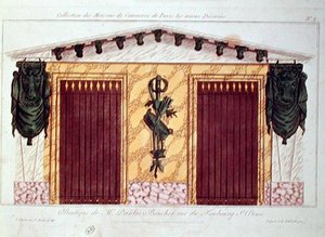 Progetto per la facciata di una macelleria, da una serie che raffigura i migliori edifici commerciali decorati di Parigi, c.1810 da French School