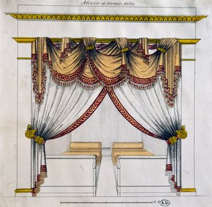 Progetto di alcova con due letti (periodo Primo Impero), illustrazione, Francia da French School