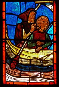Dettaglio di una finestra raffigurante scene della vita di Santa Maria Egiziaca
