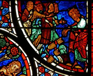 (dettaglio) la parabola del Buon Samaritano: Mosè getta le tavole da French School