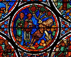 (dettaglio) la parabola del Buon Samaritano: il sacerdote e Levi passano oltre
