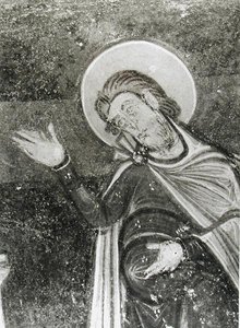 (dettaglio) di San Savino, da un affresco che raffigura San Savino e San Cipriano liberati dalle bestie, c.1100 (affresco) da French School
