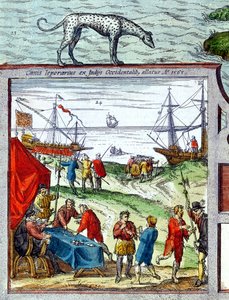 (dettaglio) vista del porto di Cadice che mostra il commercio con le Indie Occidentali