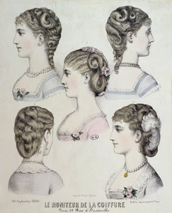 Diverse acconciature, tavola da Le Moniteur de la Coiffure, 1880 da French School