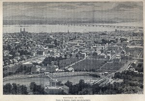 Scoperta del Canada: vista della città di Montreal nel 1875. Disegno di Benoist dopo una fotografia. Incisione della fine del XIX secolo in "La nouvelle France" di Eugene Guenin. da French School