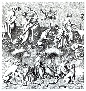 Malattie dei cani e la loro cura, da una miniatura nel manoscritto di Gaston de Foix da French School