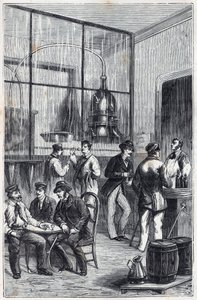 Negozio di distillatori a Parigi nel XIX secolo - Incisione in 