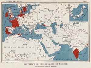 Distribuzione dei dolmen in Europa (litografia a colori) da French School