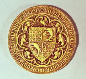 Sigillo del Delfino, lo Scudo di Francia, con delfini e gigli, 1376 da French School