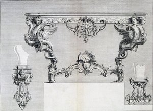 Candelabro a doppio ramo con elementi rococò e classici, da un libro di modelli di disegni di metalli neoclassici di Duhamel, c.1770-80 da French School