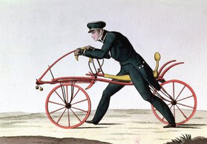 Draisienne, antenato della bicicletta, inventata nel 1816 dal Barone Karl von Drais, 1820