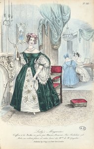 Abito in velluto semplice e raso lamé, tavola di moda parigina da The Lady