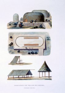Abitazioni nel villaggio di Likiliki, Nuova Irlanda, 1826 da French School