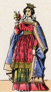 Dinastia capetingia: Ritratto di Adele o Alix o Alice di Champagne (1140-1206), Regina di Francia moglie di Luigi VII detto il Giovane (1120-1180). Immagine di Epinal della fine del XIX secolo. Collezione privata.