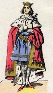 Dinastia dei Capetingi: Ritratto di Luigi IX di Francia (1214-1270) re dei Franchi dal 1226 al 1270. Immagine di Epinal della fine del XIX secolo. Collezione privata.