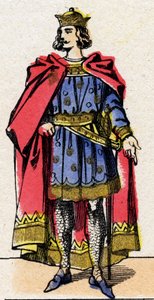 Dinastia dei Capetingi: Ritratto di Luigi VII detto il Giovane (1120-1180), Re dei Franchi dal 1137 al 1180. Immagine di Epinal della fine del XIX secolo. Collezione privata.