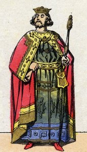 Dinastia capetingia: Ritratto di Luigi VI il Grosso (1081-1137), Re dei Franchi dal 1108 al 1137. Immagine di Epinal della fine del XIX secolo. Collezione privata. da French School