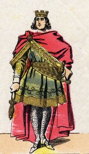 Dinastia dei Capetingi: Ritratto di Filippo II detto Filippo Augusto (1165-1223), Re di Francia dal 1180 al 1223. Immagine di Epinal fine XIX secolo. Collezione privata