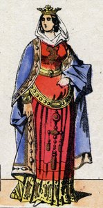 Dinastia dei Carolingi: Ritratto di Bertrade o Berta di Laon detta Berta dal Gran Piede, regina dei Franchi, moglie di Pipino il Breve. Immagine di Epinal della fine del XIX secolo. Collezione privata.