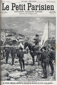 Fine della guerra ispano-americana nel 1898. Ufficiali americani annunciano la cessazione delle ostilità agli avamposti spagnoli. Incisione in 