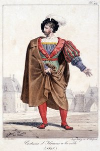 Incisione di un uomo di città in costume intorno al 1545 da French School