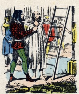 Enguerrand de Marigny (1260-1315) condannato da una commissione riunita a Vincennes, fu impiccato nel patibolo di Montfaucon che aveva eretto - Quando Filippo IV muore, il suo ministro impopolare, Enguerrand de Marigny, è accusato (ingiustamente) di vari c da French School