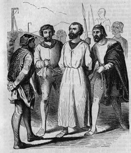 Enguerrand de Marigny ciambellano e ministro del re Filippo IV il Bello marcia verso la tortura nel 1315. Incisione del XIX secolo. da French School