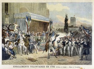 Arruolamento di volontari nel 1792 (incisione colorata)