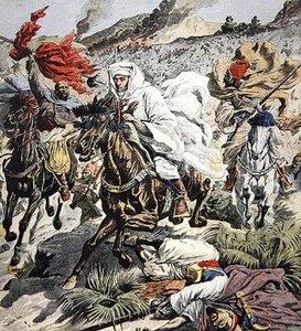 Fuga del Sultano Abd Al-Aziz dal Marocco, illustrazione di copertina da Le Petit Journal, 6 settembre, 1908 da French School