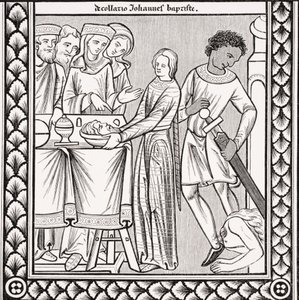 Esecuzione di San Giovanni Battista, da una miniatura in un libro dei salmi del XIII secolo di San Luigi, da 