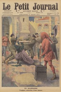 Esecuzione di una donna nella prigione di Insterburg, Germania (litografia a colori)