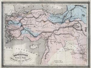 Spedizione di Ciro il Giovane (V secolo a.C.) e ritirata dei diecimila - Tavola estratta da "Atlante Universale di geografia antica e moderna per scuole residenziali" di Vuillemin - ca. 1845 da French School