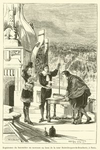 Esperimento del barometro a mercurio in cima alla torre Saint-Jacques-la-Boucherie, a Parigi