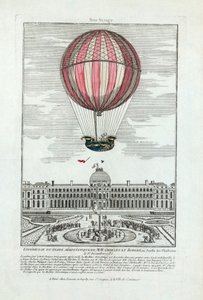 Esperimento del globo aerostatico di MM. Charles e Robert al Giardino delle Tuileries il 1 dicembre 1783, pub. 1783 (incisione colorata a mano) da French School